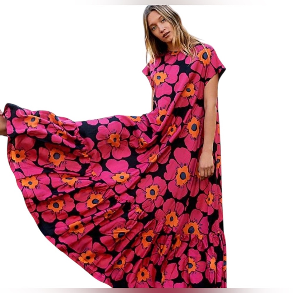 Free People Pink and Orange Floral Maxi Dress